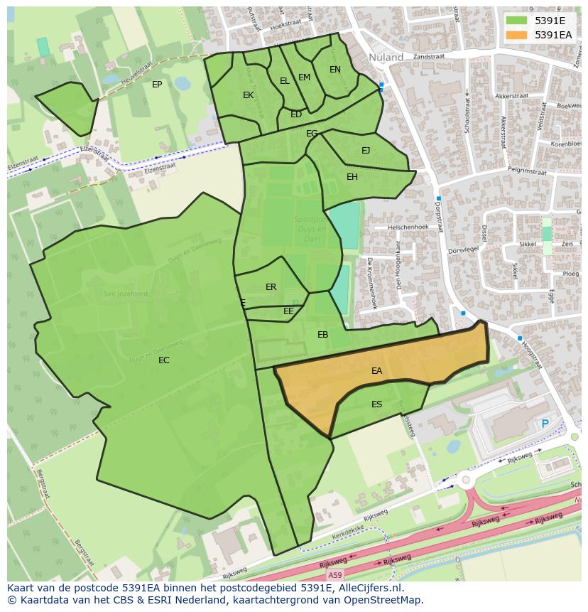 Afbeelding van het postcodegebied 5391 EA op de kaart.