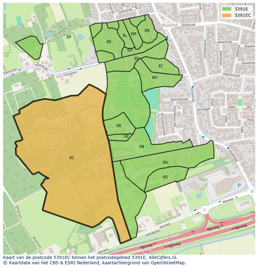 Afbeelding van het postcodegebied 5391 EC op de kaart.