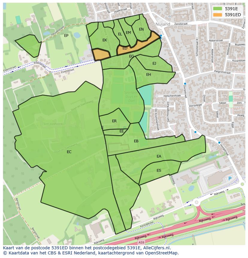 Afbeelding van het postcodegebied 5391 ED op de kaart.