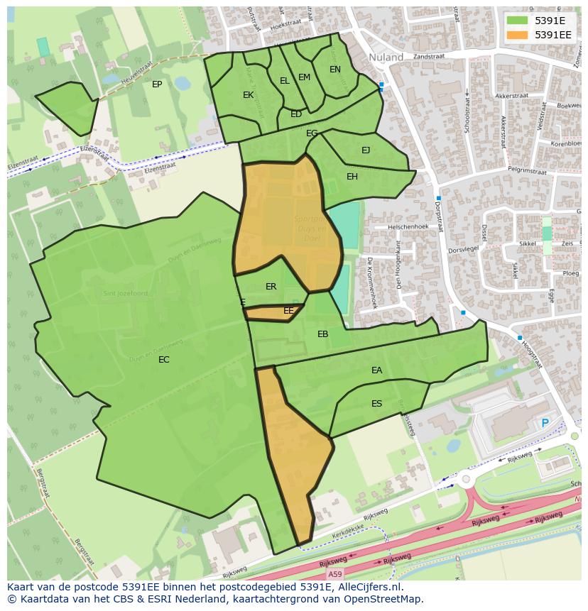 Afbeelding van het postcodegebied 5391 EE op de kaart.