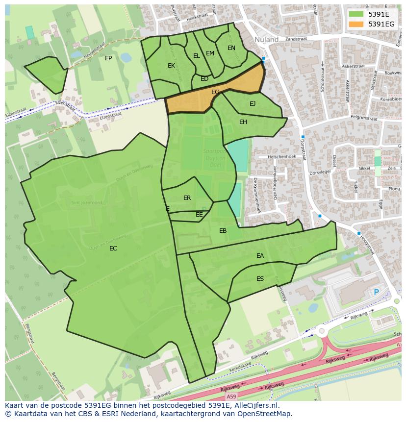 Afbeelding van het postcodegebied 5391 EG op de kaart.