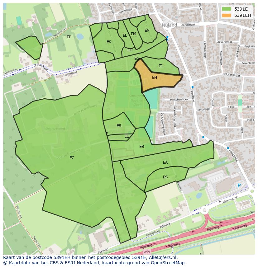 Afbeelding van het postcodegebied 5391 EH op de kaart.