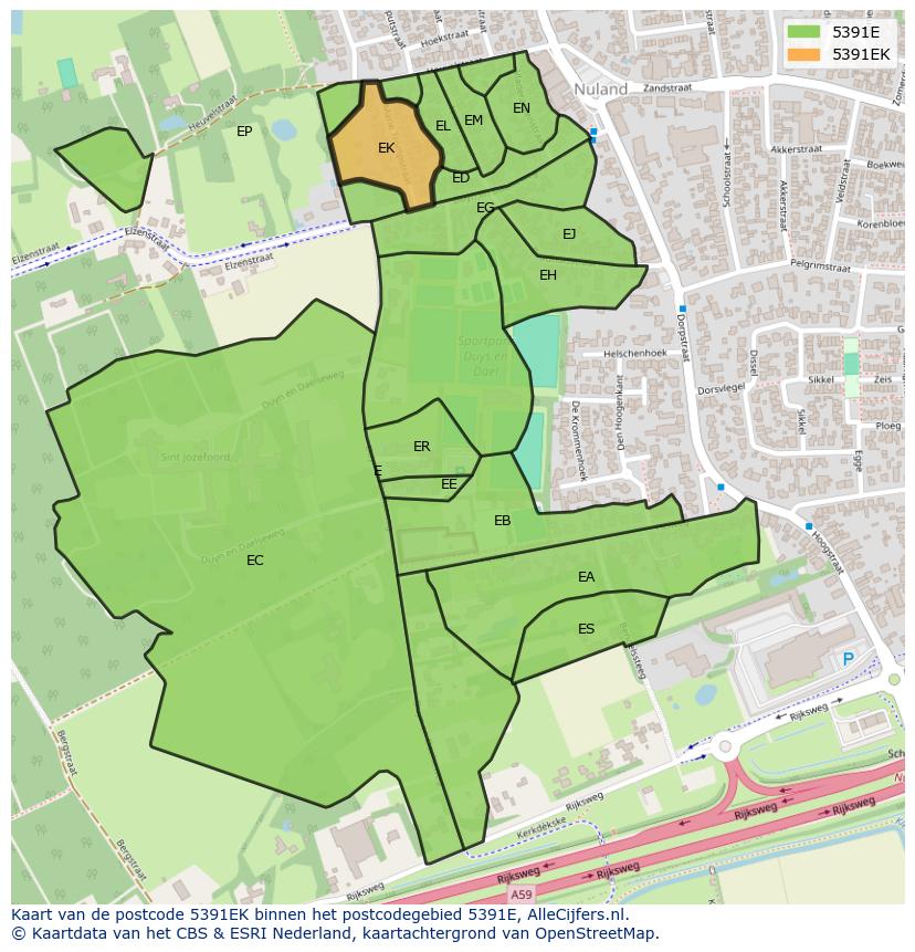 Afbeelding van het postcodegebied 5391 EK op de kaart.