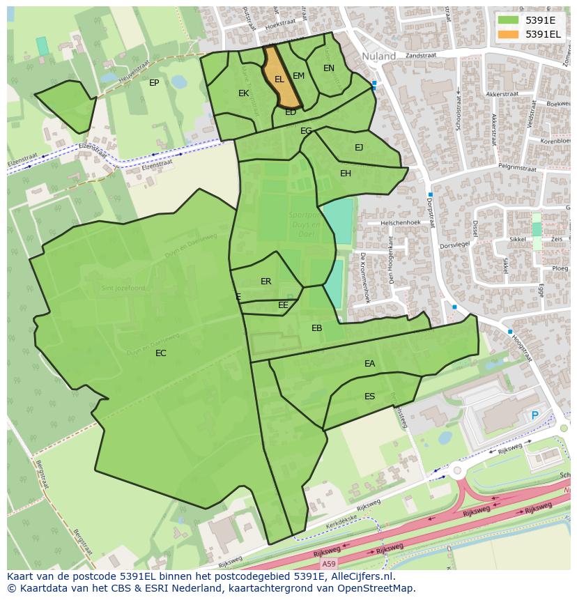 Afbeelding van het postcodegebied 5391 EL op de kaart.