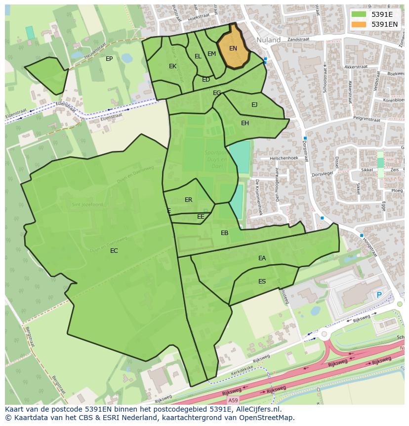 Afbeelding van het postcodegebied 5391 EN op de kaart.