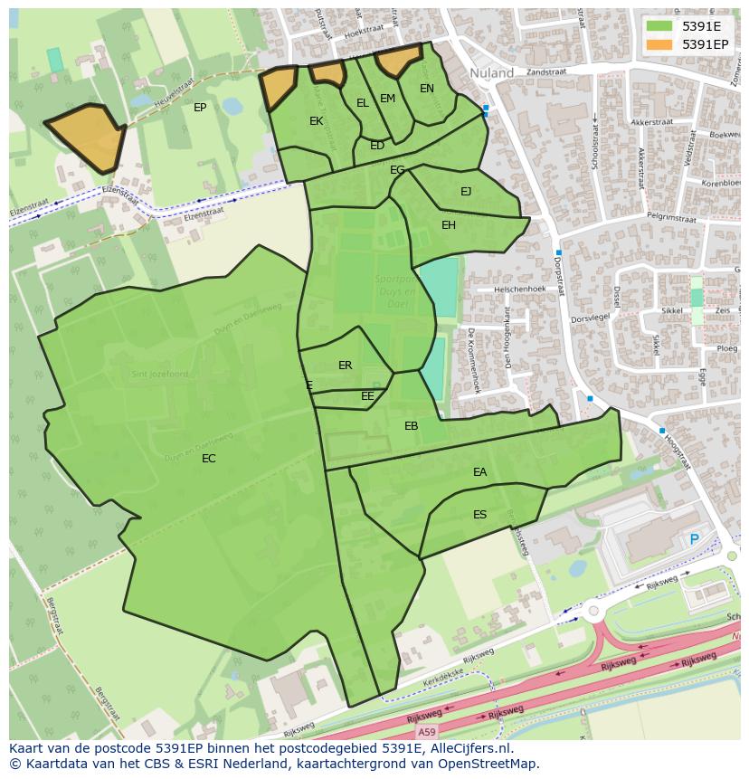 Afbeelding van het postcodegebied 5391 EP op de kaart.