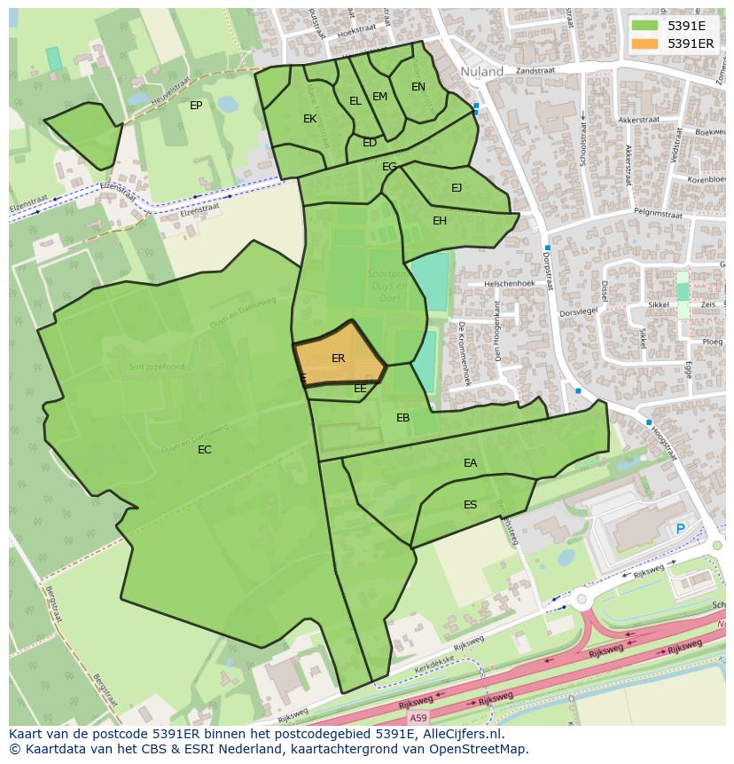 Afbeelding van het postcodegebied 5391 ER op de kaart.
