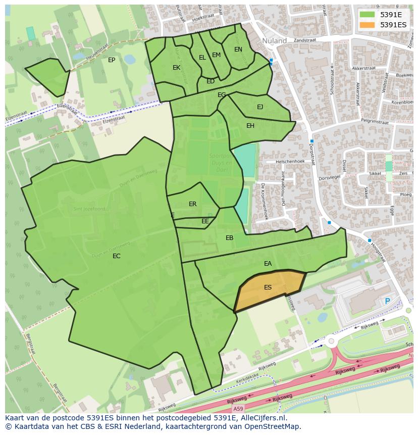 Afbeelding van het postcodegebied 5391 ES op de kaart.