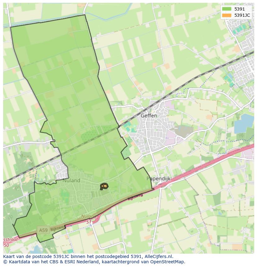 Afbeelding van het postcodegebied 5391 JC op de kaart.
