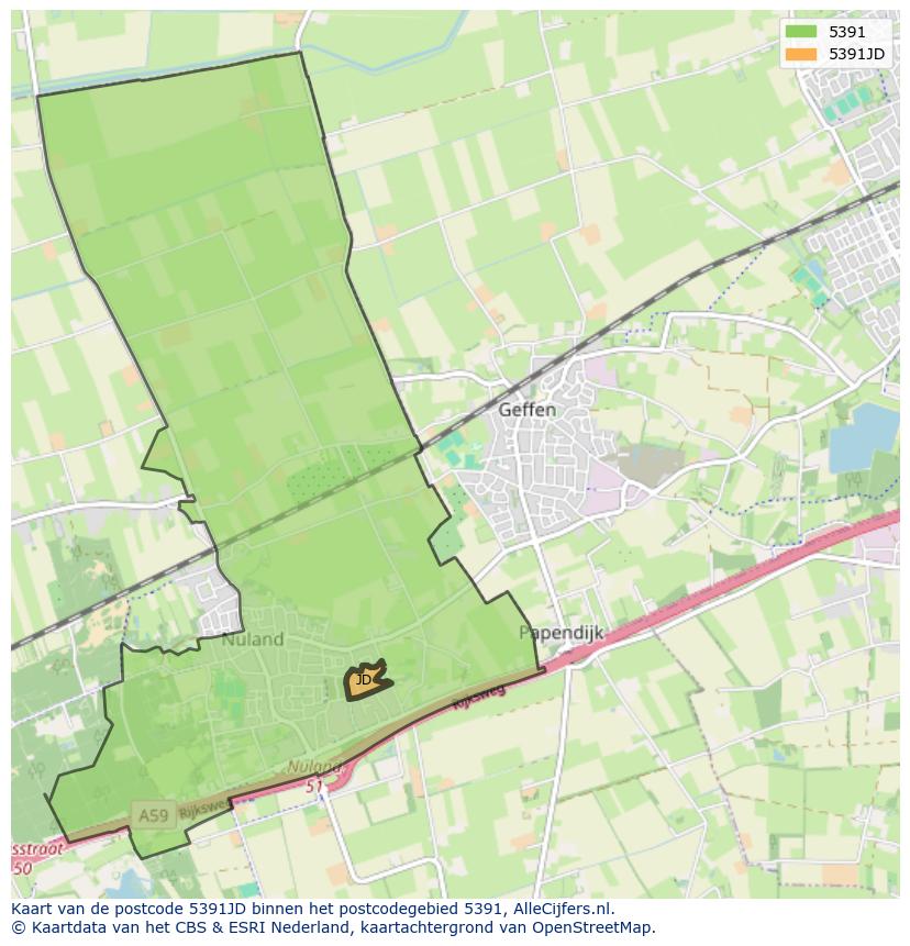 Afbeelding van het postcodegebied 5391 JD op de kaart.