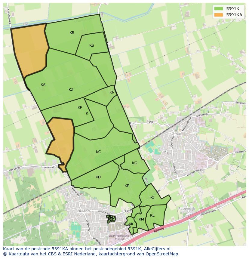 Afbeelding van het postcodegebied 5391 KA op de kaart.