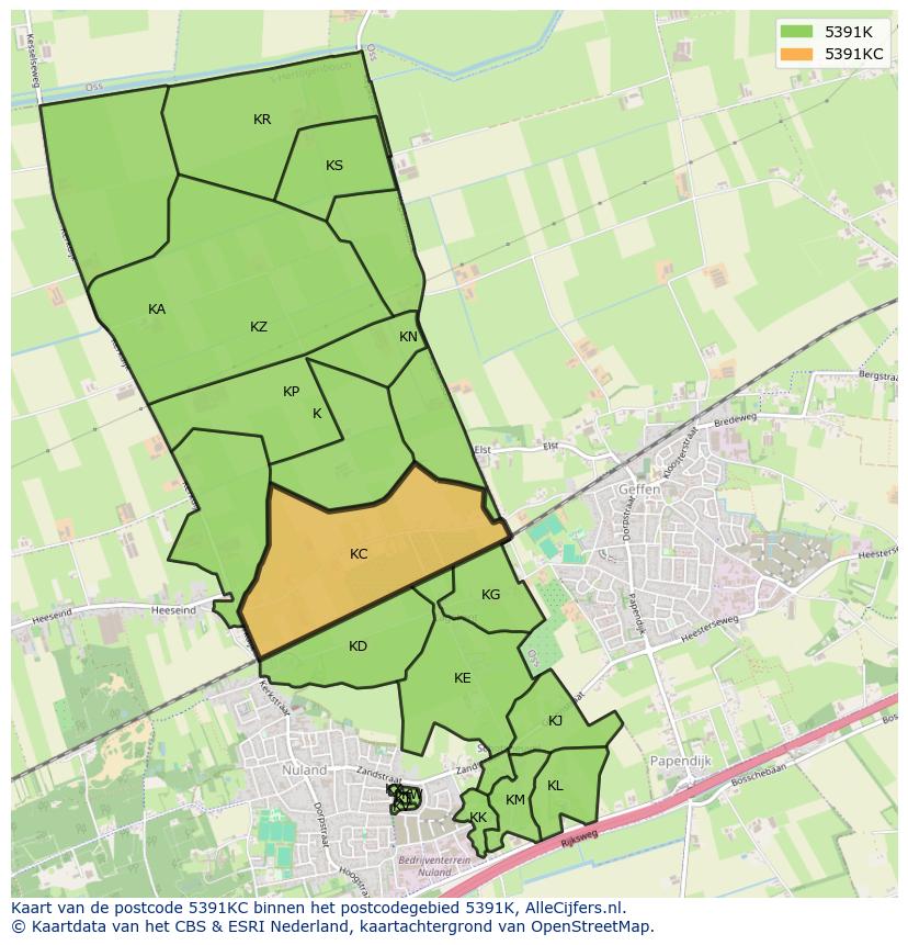 Afbeelding van het postcodegebied 5391 KC op de kaart.
