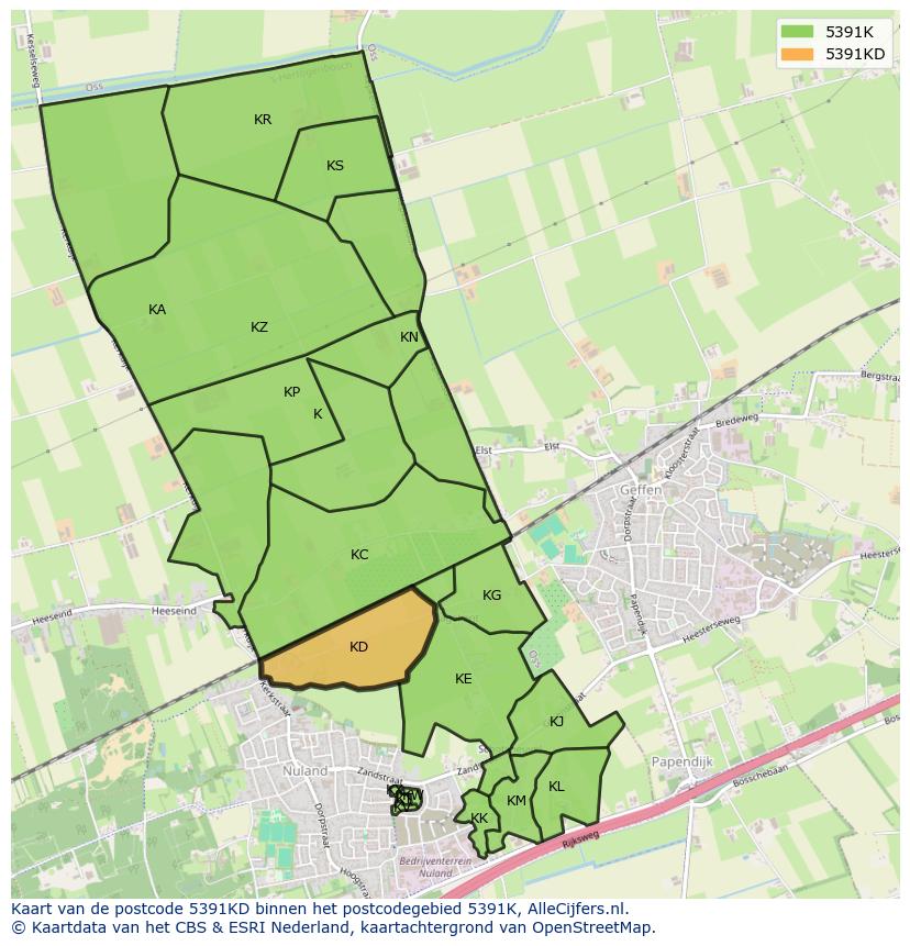 Afbeelding van het postcodegebied 5391 KD op de kaart.