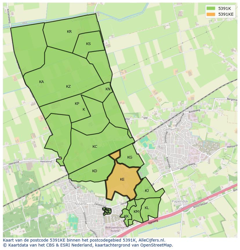 Afbeelding van het postcodegebied 5391 KE op de kaart.