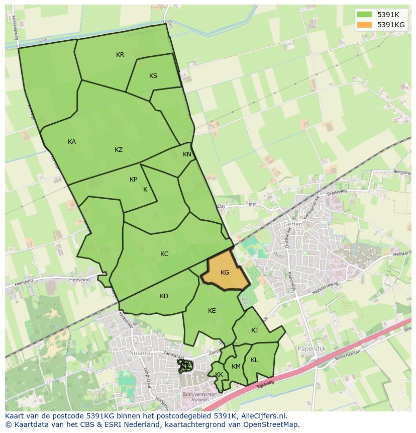 Afbeelding van het postcodegebied 5391 KG op de kaart.