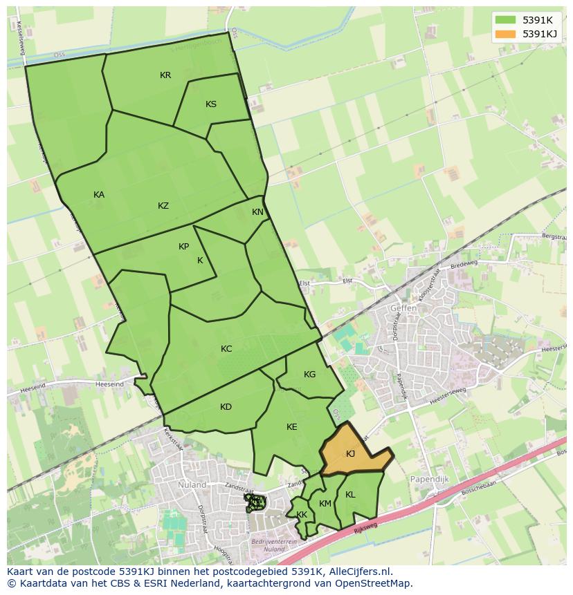 Afbeelding van het postcodegebied 5391 KJ op de kaart.
