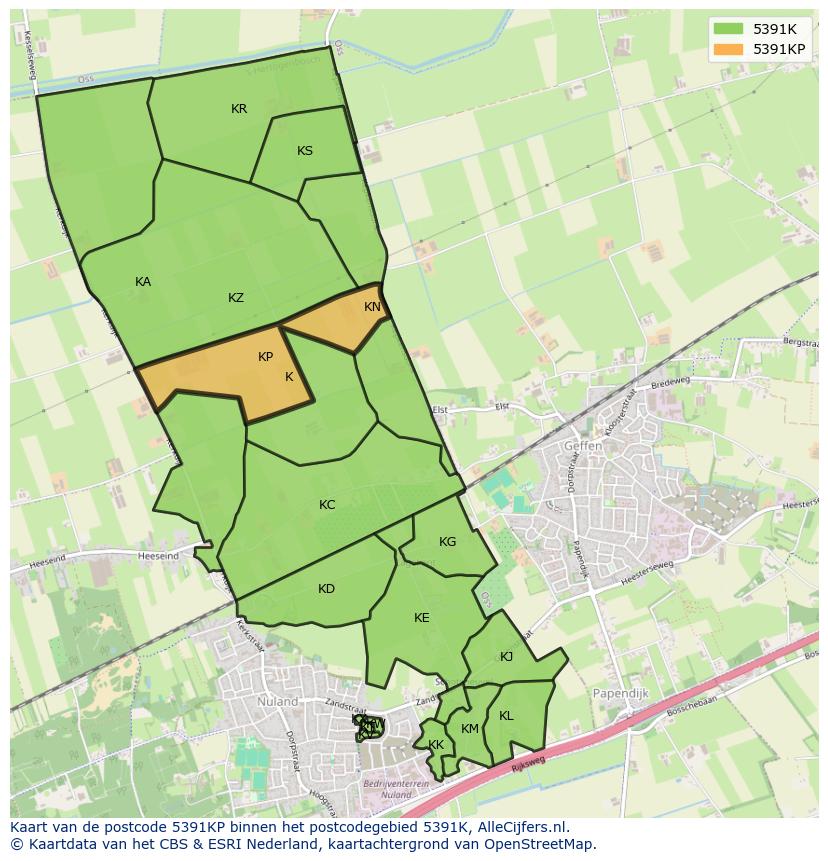 Afbeelding van het postcodegebied 5391 KP op de kaart.