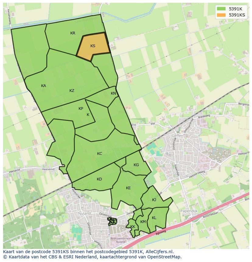 Afbeelding van het postcodegebied 5391 KS op de kaart.