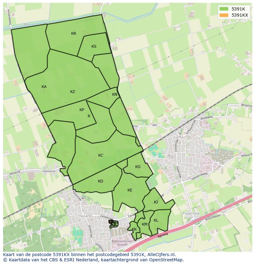 Afbeelding van het postcodegebied 5391 KX op de kaart.