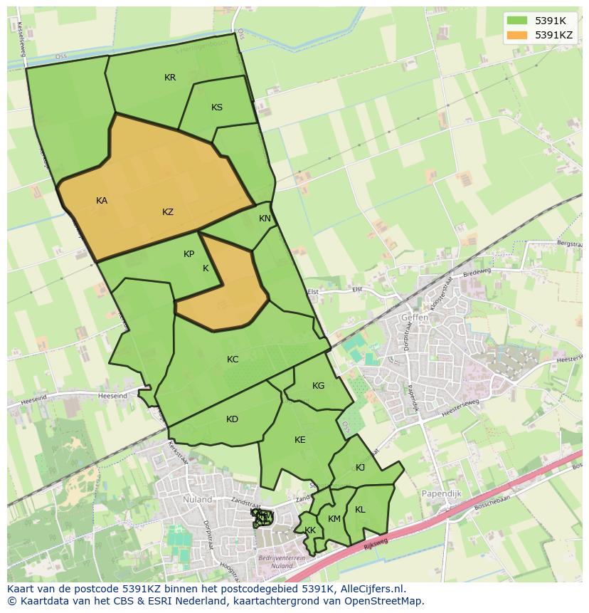 Afbeelding van het postcodegebied 5391 KZ op de kaart.