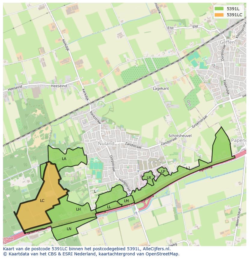 Afbeelding van het postcodegebied 5391 LC op de kaart.