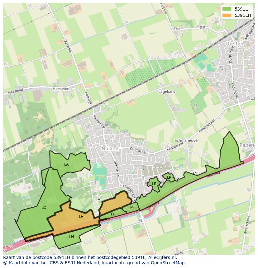 Afbeelding van het postcodegebied 5391 LH op de kaart.