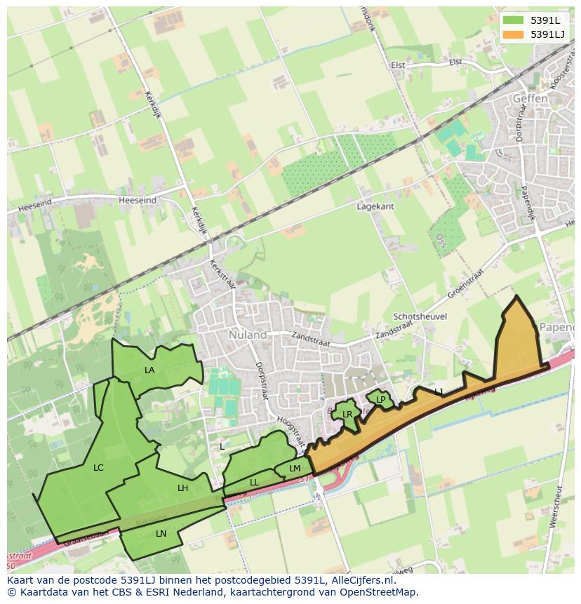 Afbeelding van het postcodegebied 5391 LJ op de kaart.