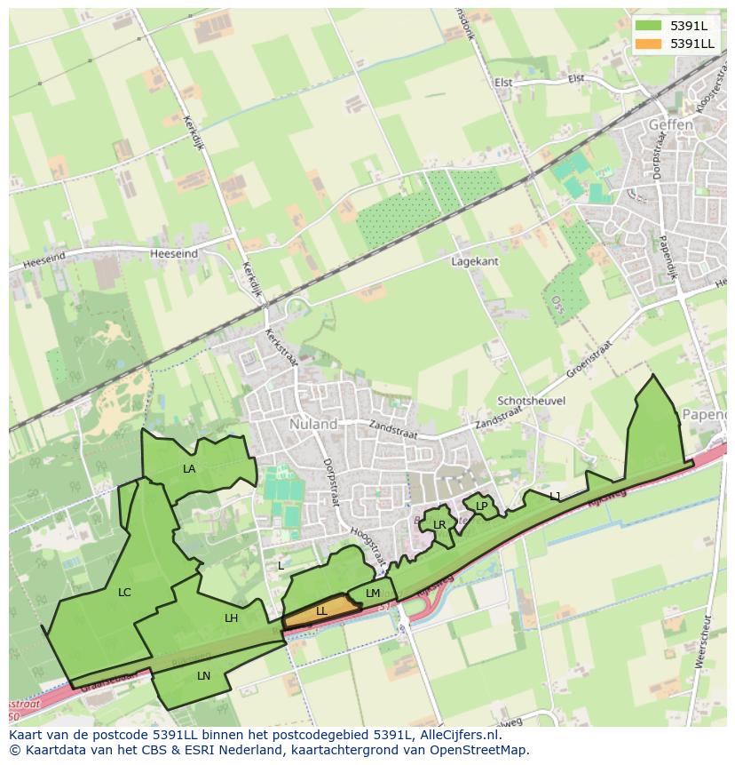 Afbeelding van het postcodegebied 5391 LL op de kaart.