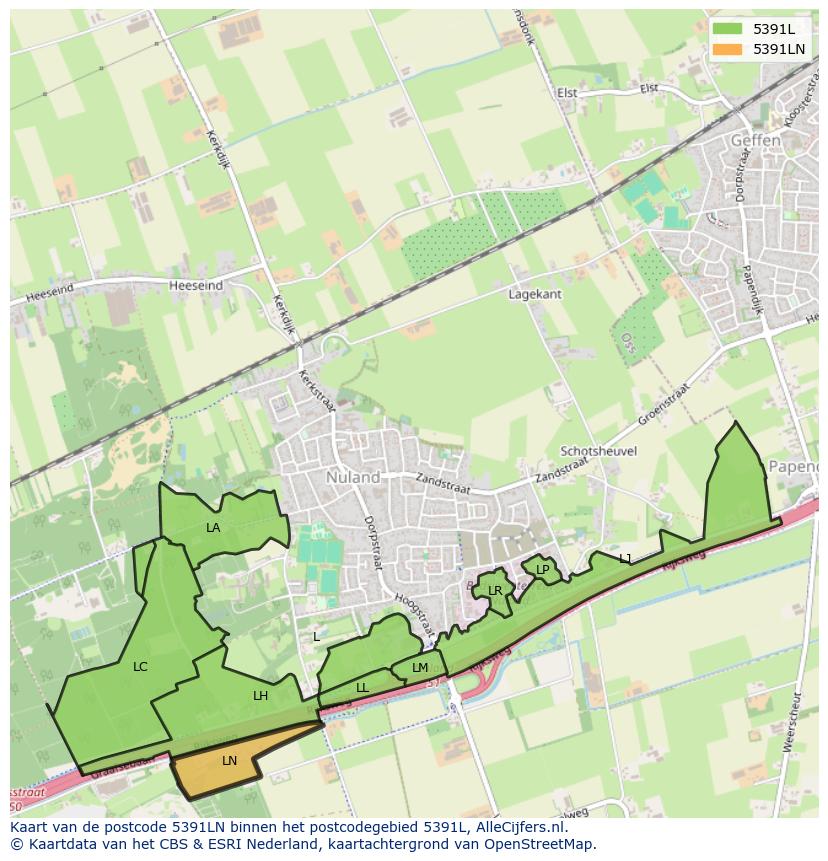 Afbeelding van het postcodegebied 5391 LN op de kaart.