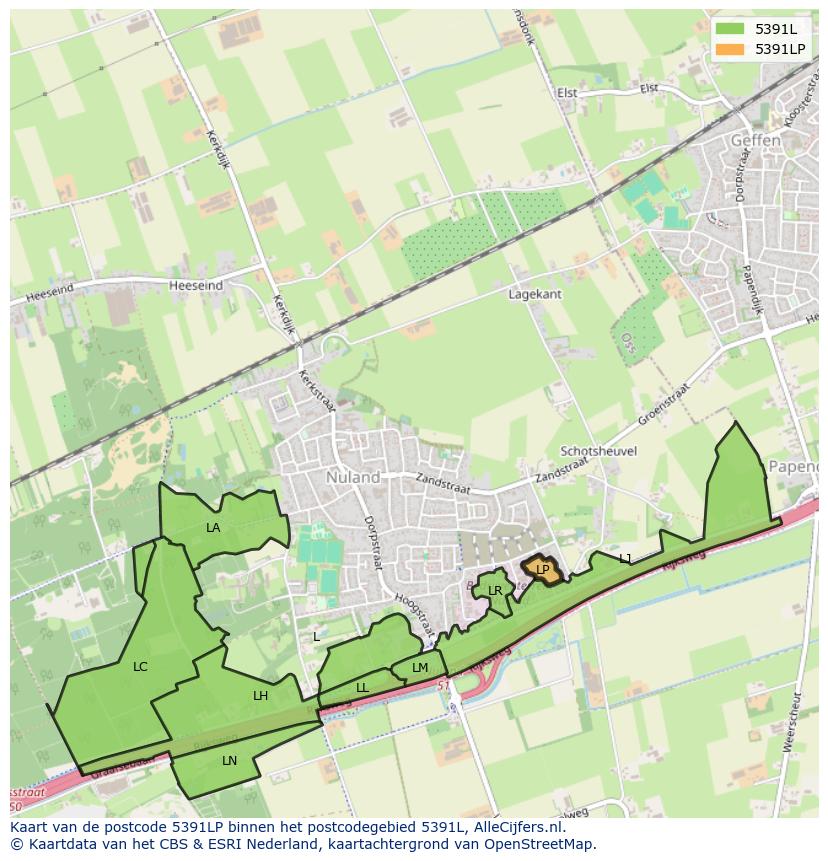 Afbeelding van het postcodegebied 5391 LP op de kaart.