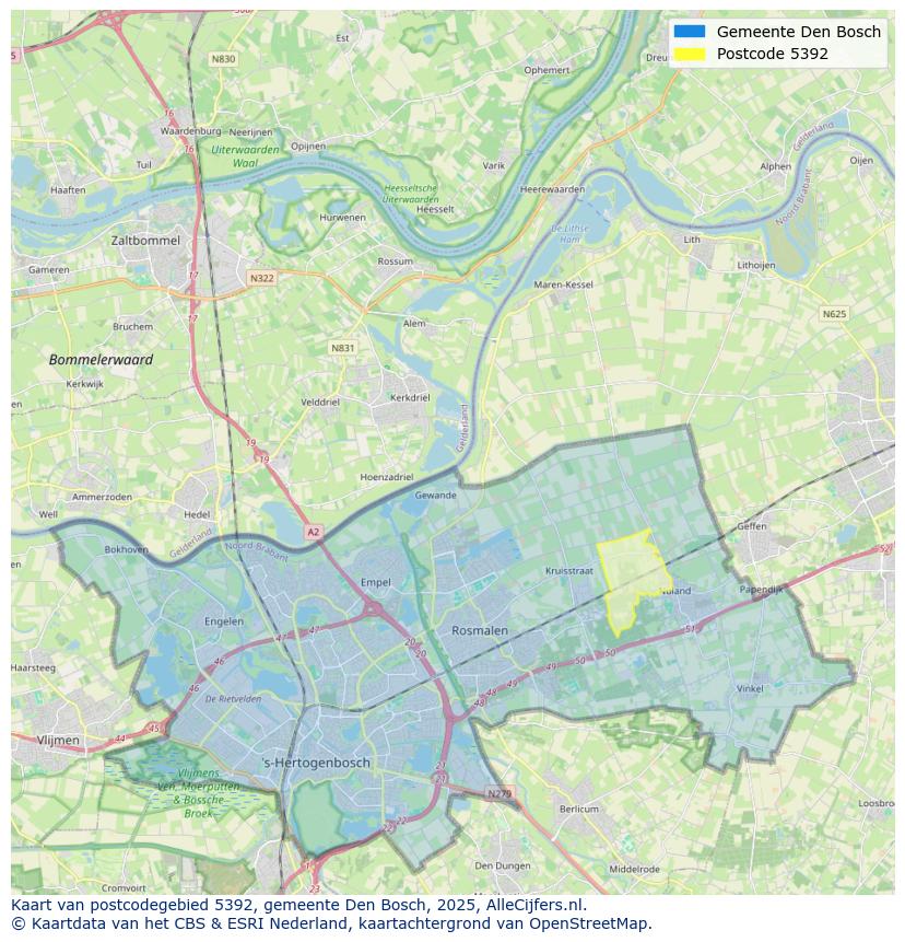 Afbeelding van het postcodegebied 5392 op de kaart.