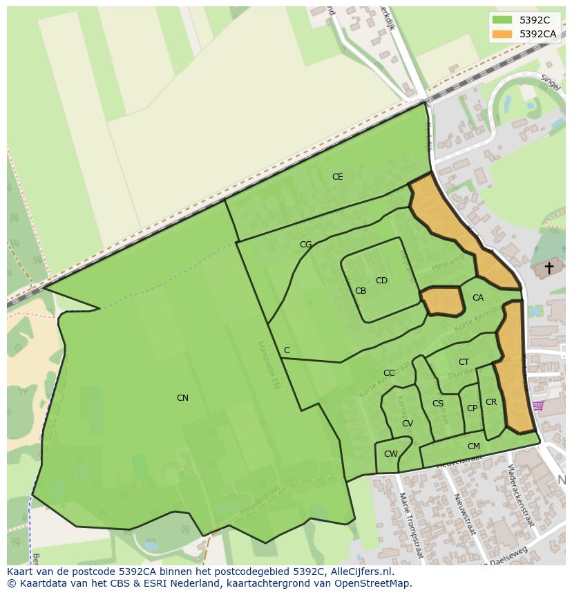Afbeelding van het postcodegebied 5392 CA op de kaart.