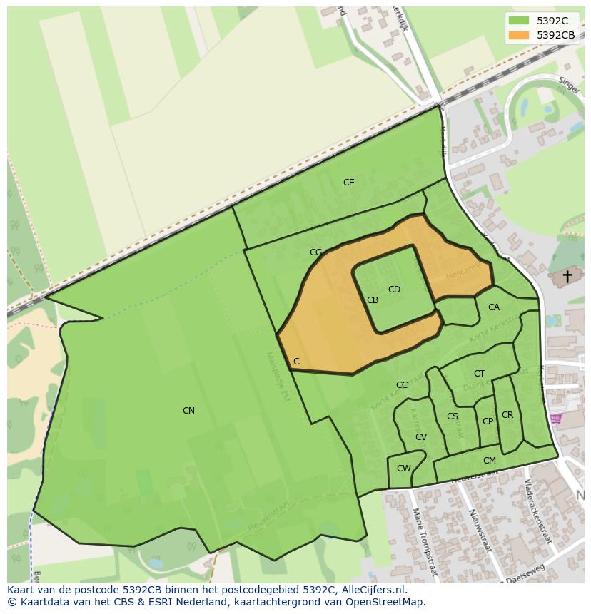 Afbeelding van het postcodegebied 5392 CB op de kaart.