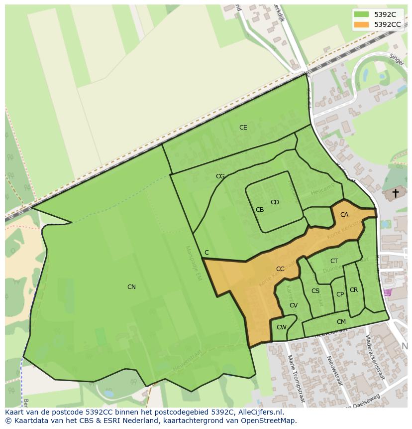 Afbeelding van het postcodegebied 5392 CC op de kaart.