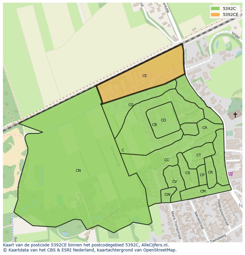 Afbeelding van het postcodegebied 5392 CE op de kaart.