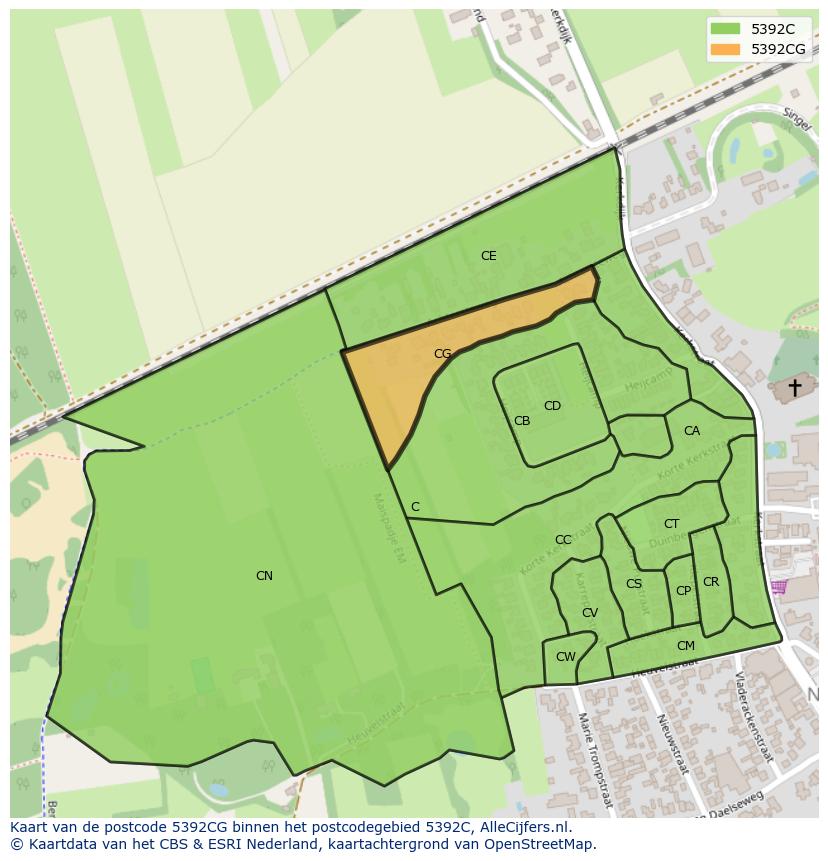 Afbeelding van het postcodegebied 5392 CG op de kaart.