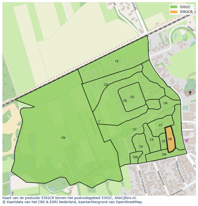 Afbeelding van het postcodegebied 5392 CR op de kaart.