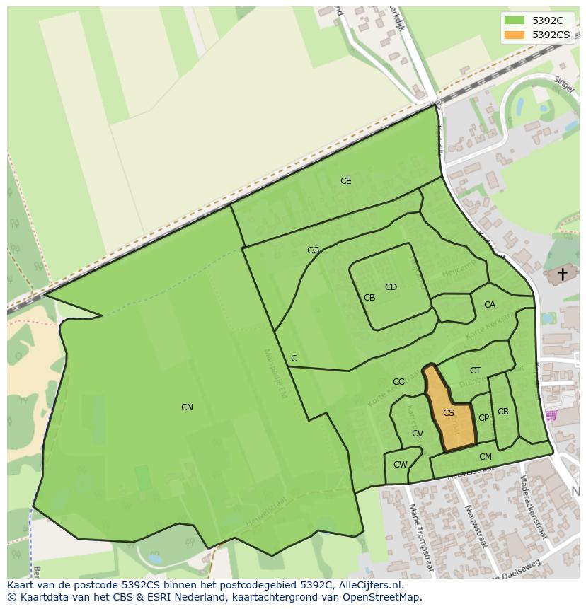 Afbeelding van het postcodegebied 5392 CS op de kaart.