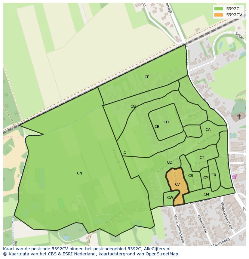 Afbeelding van het postcodegebied 5392 CV op de kaart.