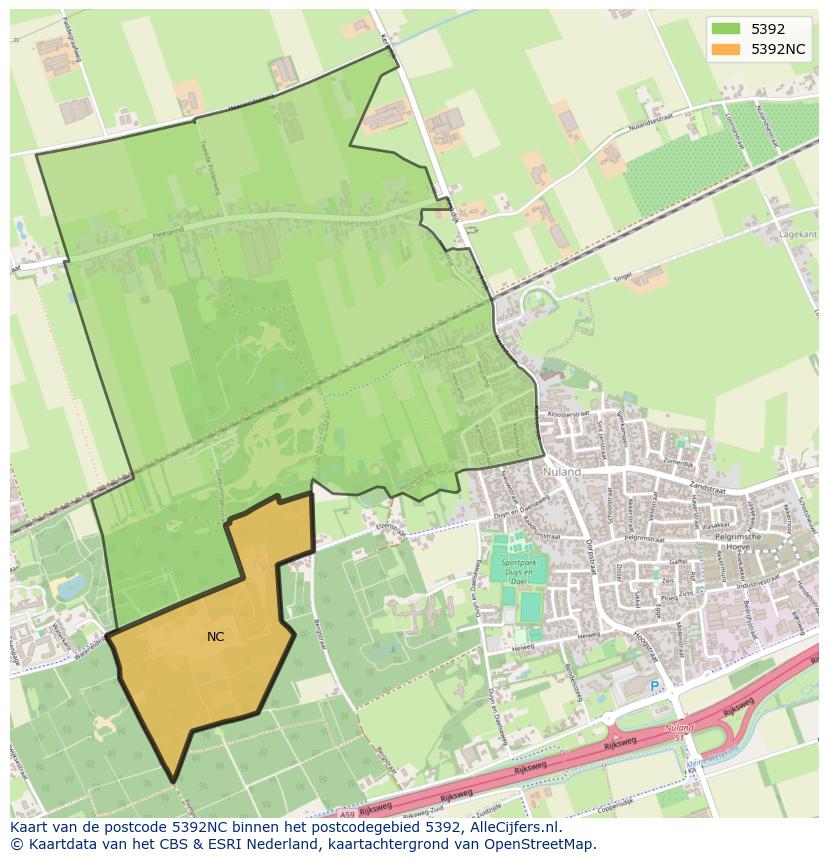 Afbeelding van het postcodegebied 5392 NC op de kaart.