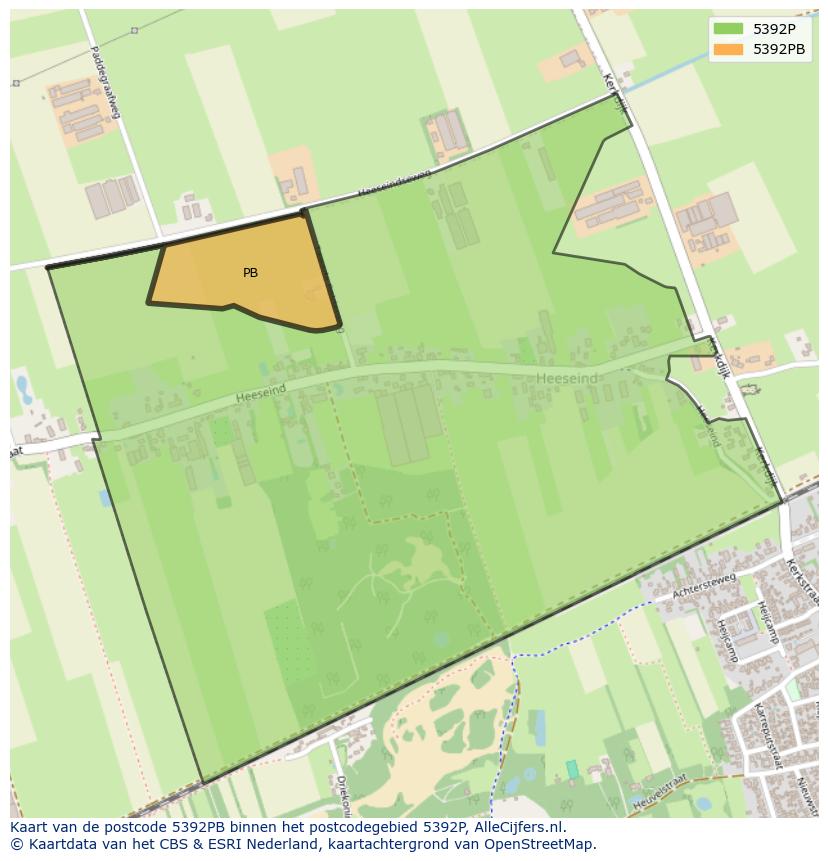 Afbeelding van het postcodegebied 5392 PB op de kaart.