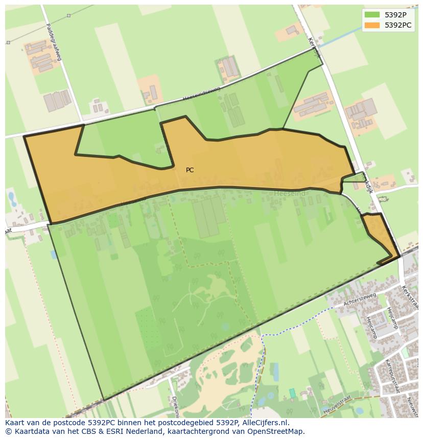 Afbeelding van het postcodegebied 5392 PC op de kaart.