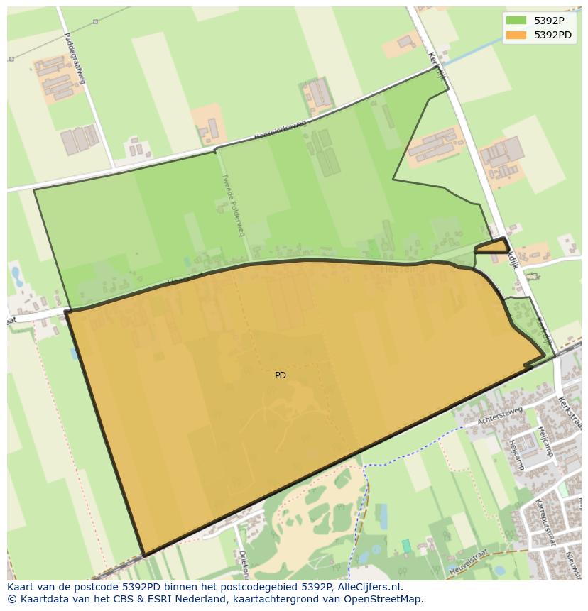 Afbeelding van het postcodegebied 5392 PD op de kaart.