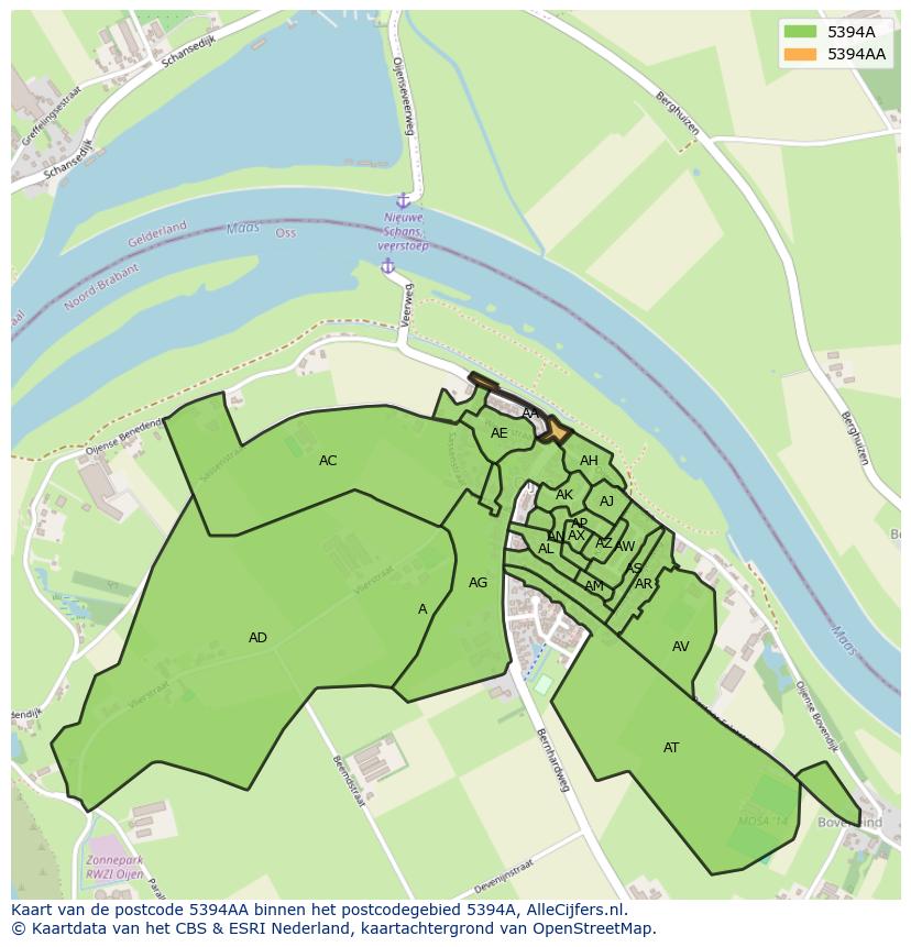 Afbeelding van het postcodegebied 5394 AA op de kaart.