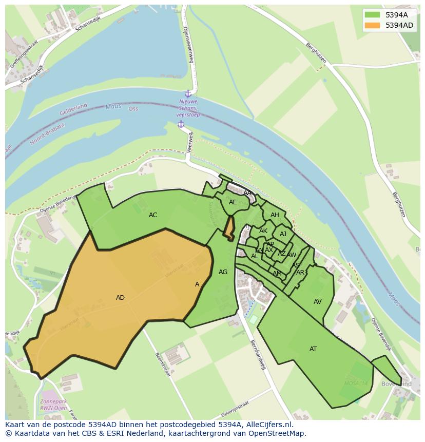 Afbeelding van het postcodegebied 5394 AD op de kaart.