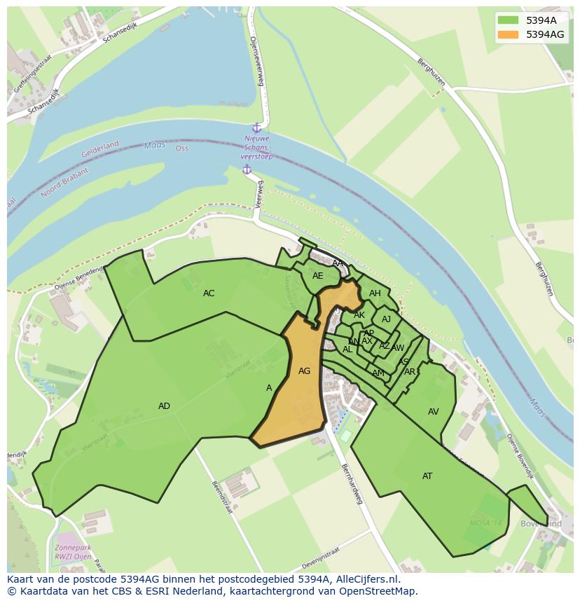 Afbeelding van het postcodegebied 5394 AG op de kaart.
