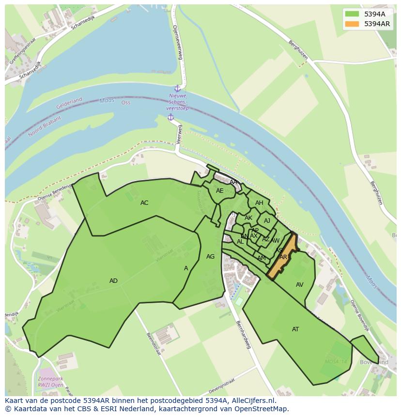 Afbeelding van het postcodegebied 5394 AR op de kaart.