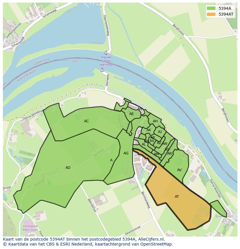 Afbeelding van het postcodegebied 5394 AT op de kaart.