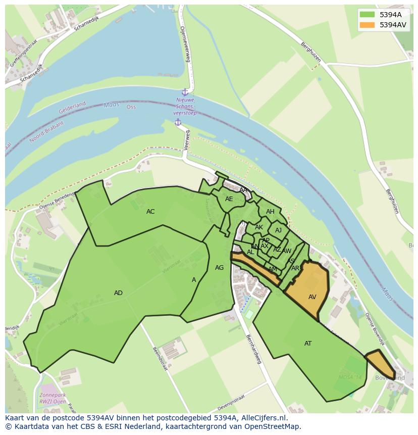 Afbeelding van het postcodegebied 5394 AV op de kaart.