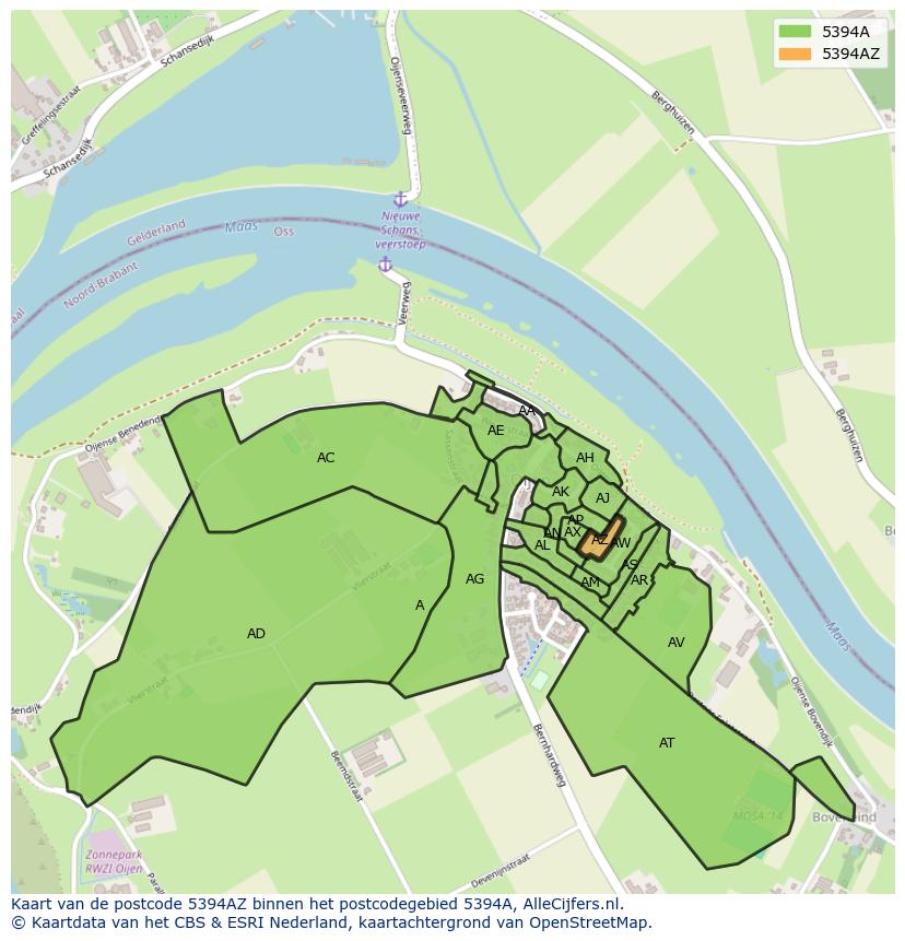 Afbeelding van het postcodegebied 5394 AZ op de kaart.